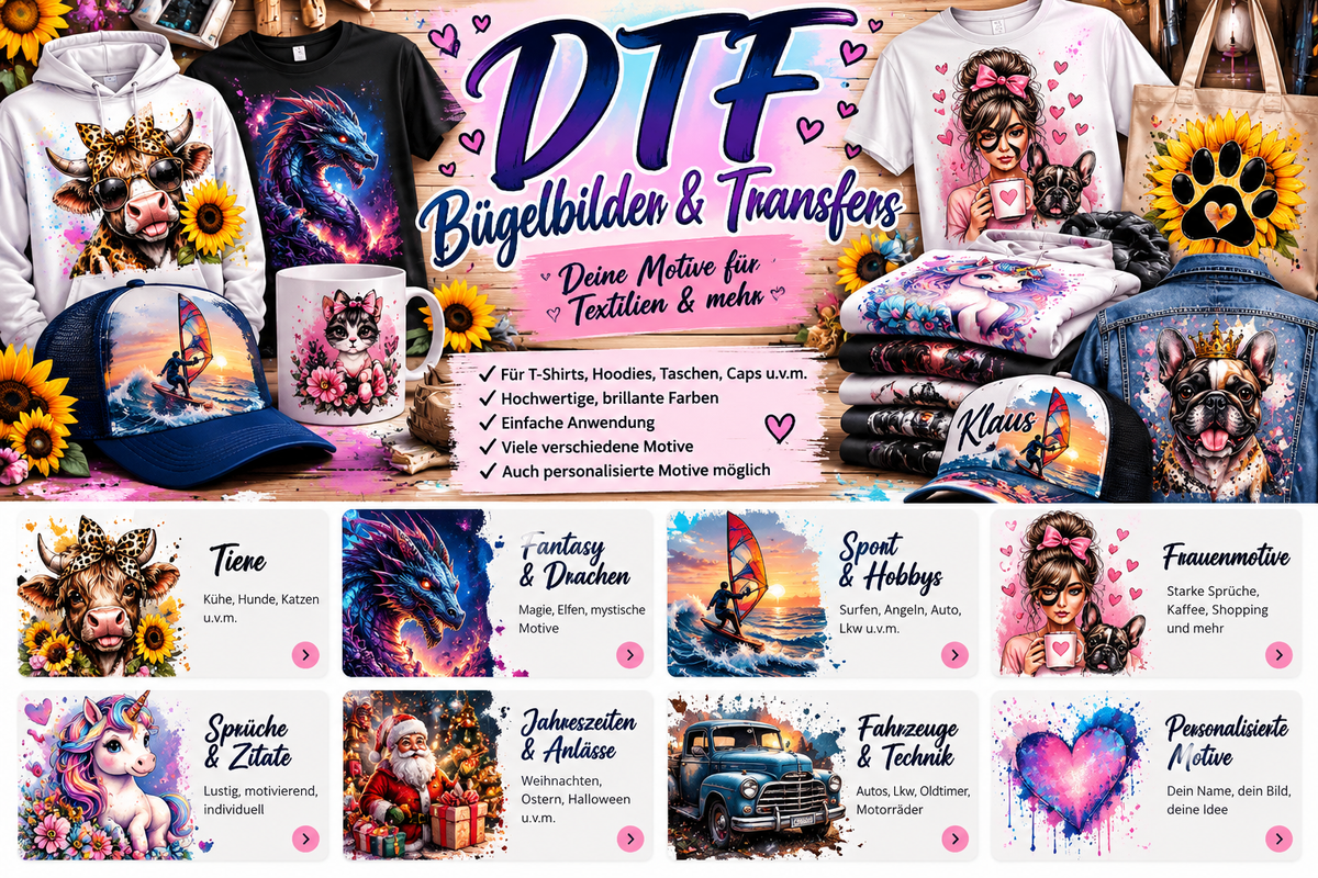 DTF-Bügelbilder – viele Motive zur Auswahl