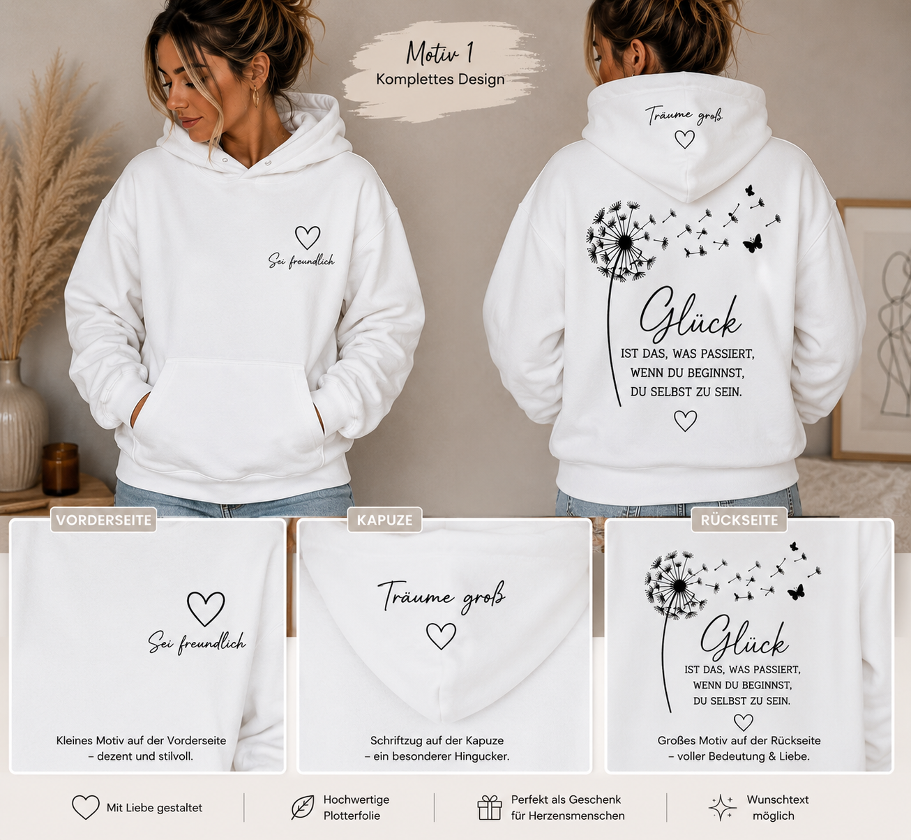 Personalisierte Hoodies mit Wunschmotiv, Sprüchen & Plotterdesigns
