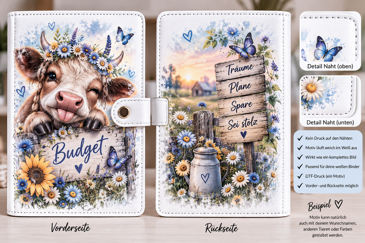 Beispielmotiv Budget Binder Kuh und Blumen
