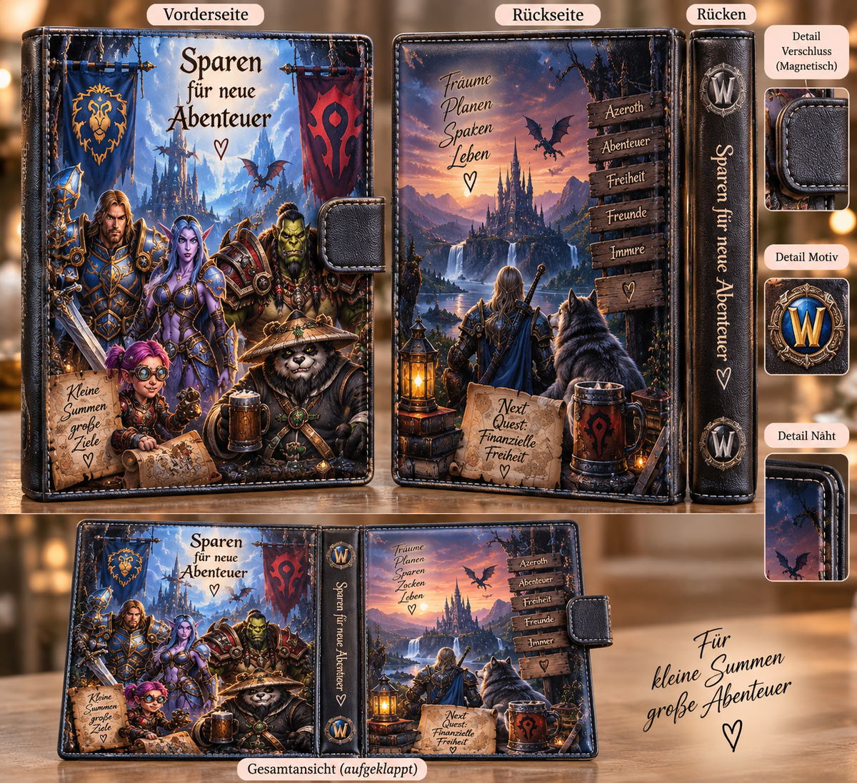 Budget Binder Fantasy Abenteuer – Vorderseite, Rückseite und Gesamtansicht